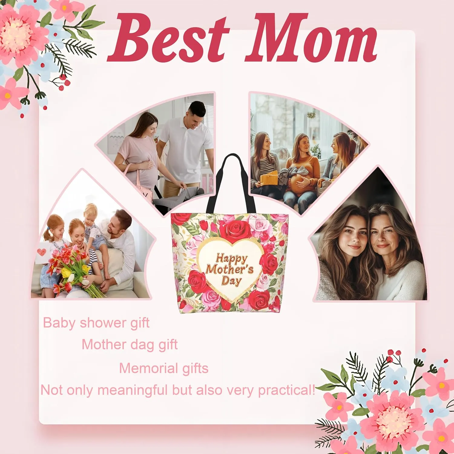 Mothers Day Tote Bag With Zipper Women Mom Bags Large Mama tote bag Reusable With Handles Mother Gifts