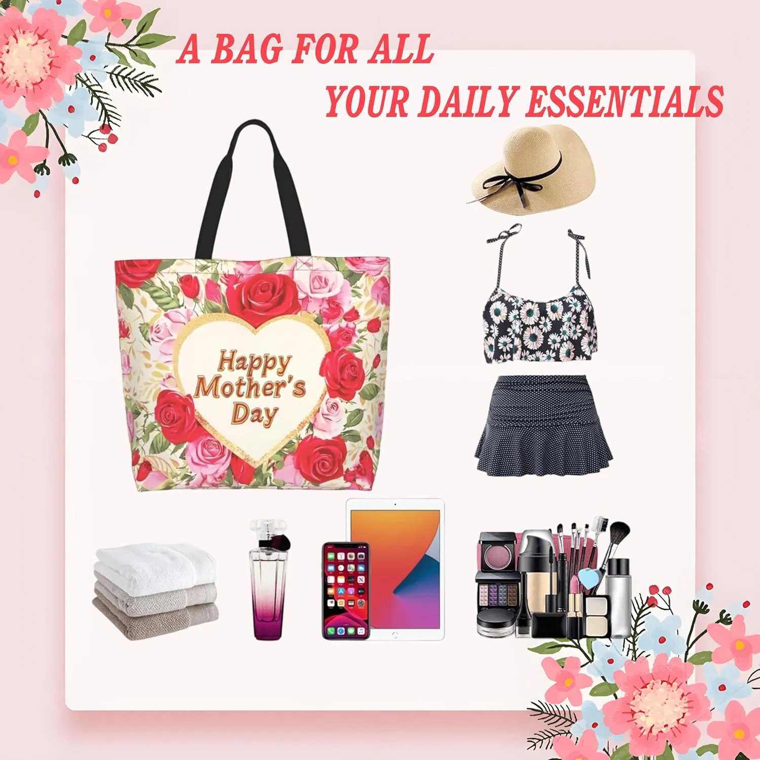 Mothers Day Tote Bag With Zipper Women Mom Bags Large Mama tote bag Reusable With Handles Mother Gifts