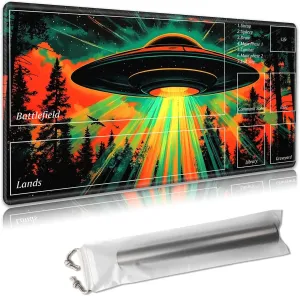 MTG Playmat 24x14 Inches – Magic The Gathering Playmat with Free Storage Bags, Non-Slip TCG Playmat with Rubber Bottom and Stitched Edges, Commander TCG Rollable Card Mat,A Colorful UFO
