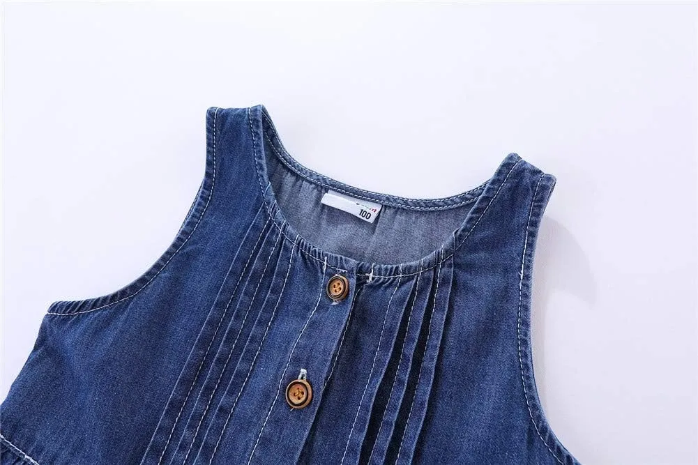 Mud Kingdom Little Girl Denim Sundress Cute Embroidered Patterns Jumper Sleeveless Casual Dress
