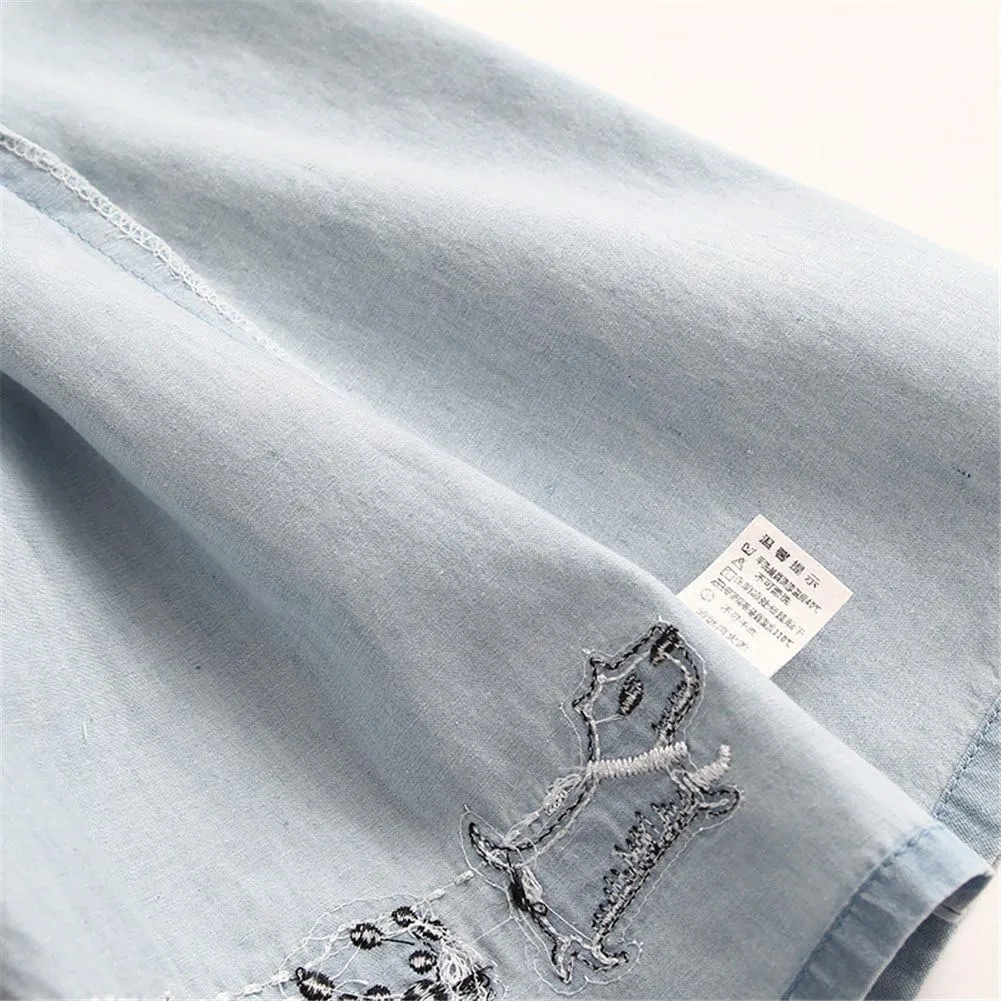 Mud Kingdom Little Girl Denim Sundress Cute Embroidered Patterns Jumper Sleeveless Casual Dress
