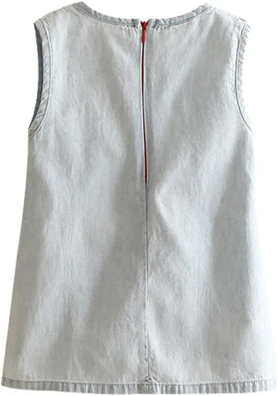 Mud Kingdom Little Girl Denim Sundress Cute Embroidered Patterns Jumper Sleeveless Casual Dress