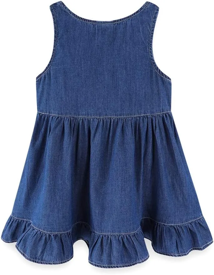 Mud Kingdom Little Girl Denim Sundress Cute Embroidered Patterns Jumper Sleeveless Casual Dress