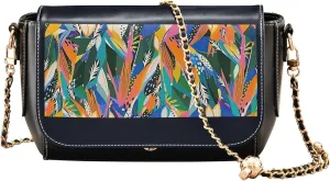 Multicolored Exotic Floral Jungle Leather Shoulder Bags Black Women Crossbody Purse Trendy Satchel with Chain Strap
