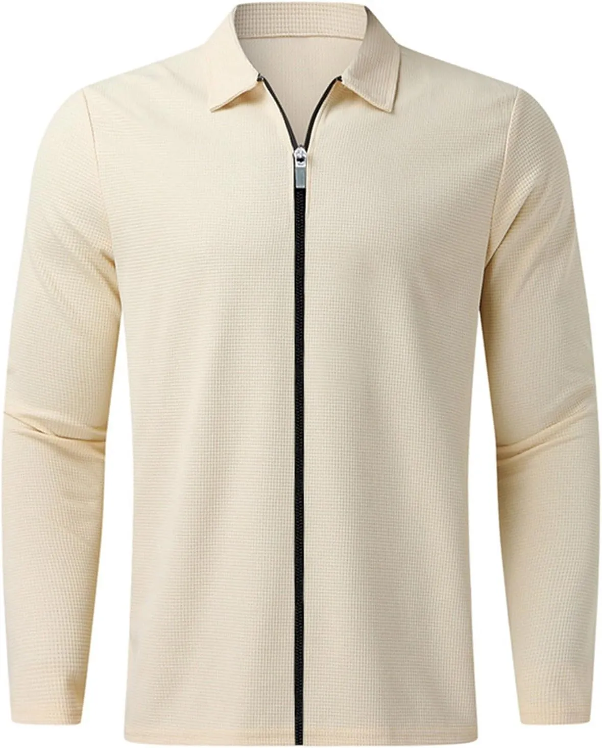 Muscularfit Mens Fall Jackets Long Sleeve Casual Waffle Coat Classic Full Zip Relaxed Fit Collared Jacket Outdoor Trendy Coat