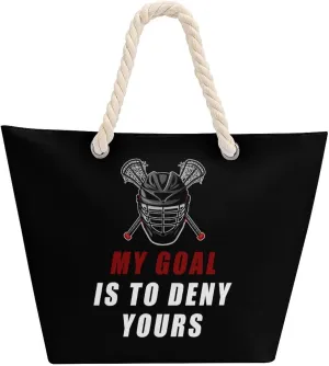 MY GOAL IS TO DENY YOURS LACROSSE Beach Bag Large Tote Bags Shopping Travel Gym Handbags with Rope Handles