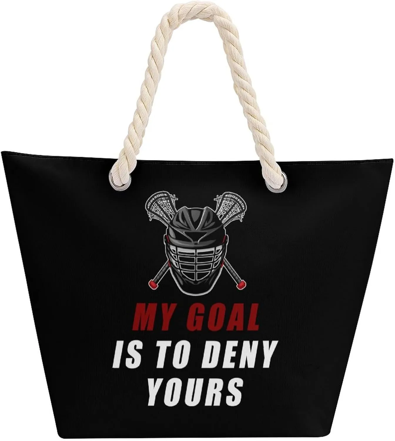 MY GOAL IS TO DENY YOURS LACROSSE Beach Bag Large Tote Bags Shopping Travel Gym Handbags with Rope Handles