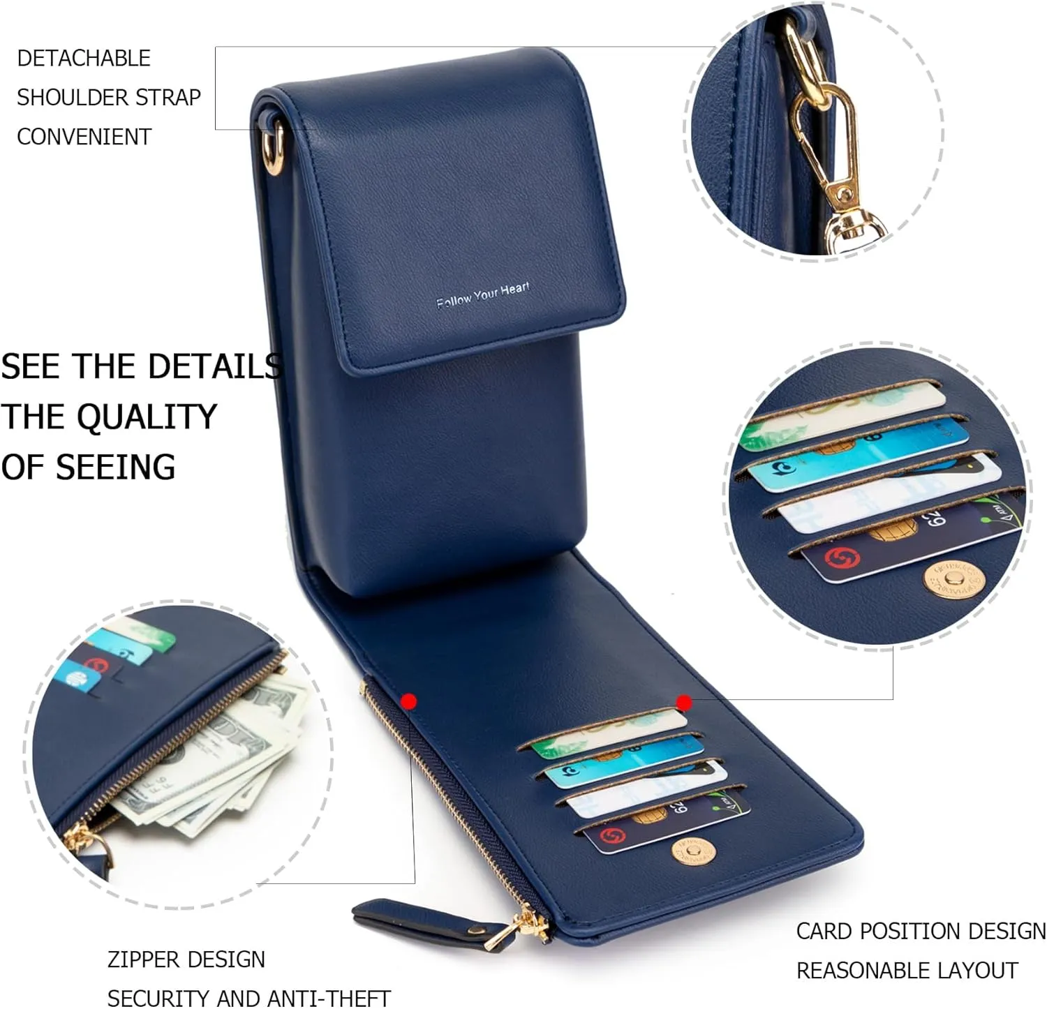 myfrdiay Roomy Pocket Small Crossbody Purse for Women, Flap Mini Shoulder Bag with 4 Credit Slots