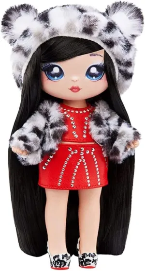 Na Na Na Surprise Cozy Series Leona White 7.5" Fashion Doll Snow Leopard-Inspired with Black Hair, 3-Piece Outfit and Fuzzy Clip-on Purse, Poseable, Great Toy Gift for Kids Ages 5 6 7 8  Years