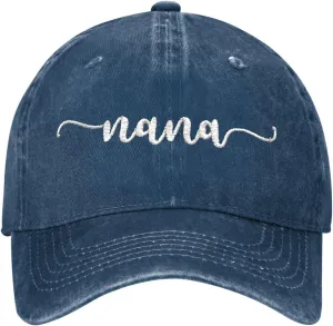 Nana Embroidered Baseball Cap Vintage Washed Adjustable Cowboy Hat Gifts for Grandma Women,Black