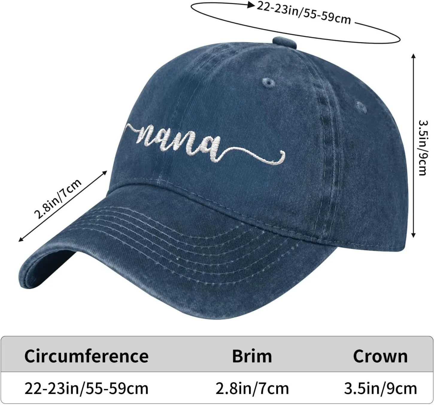 Nana Embroidered Baseball Cap Vintage Washed Adjustable Cowboy Hat Gifts for Grandma Women,Black