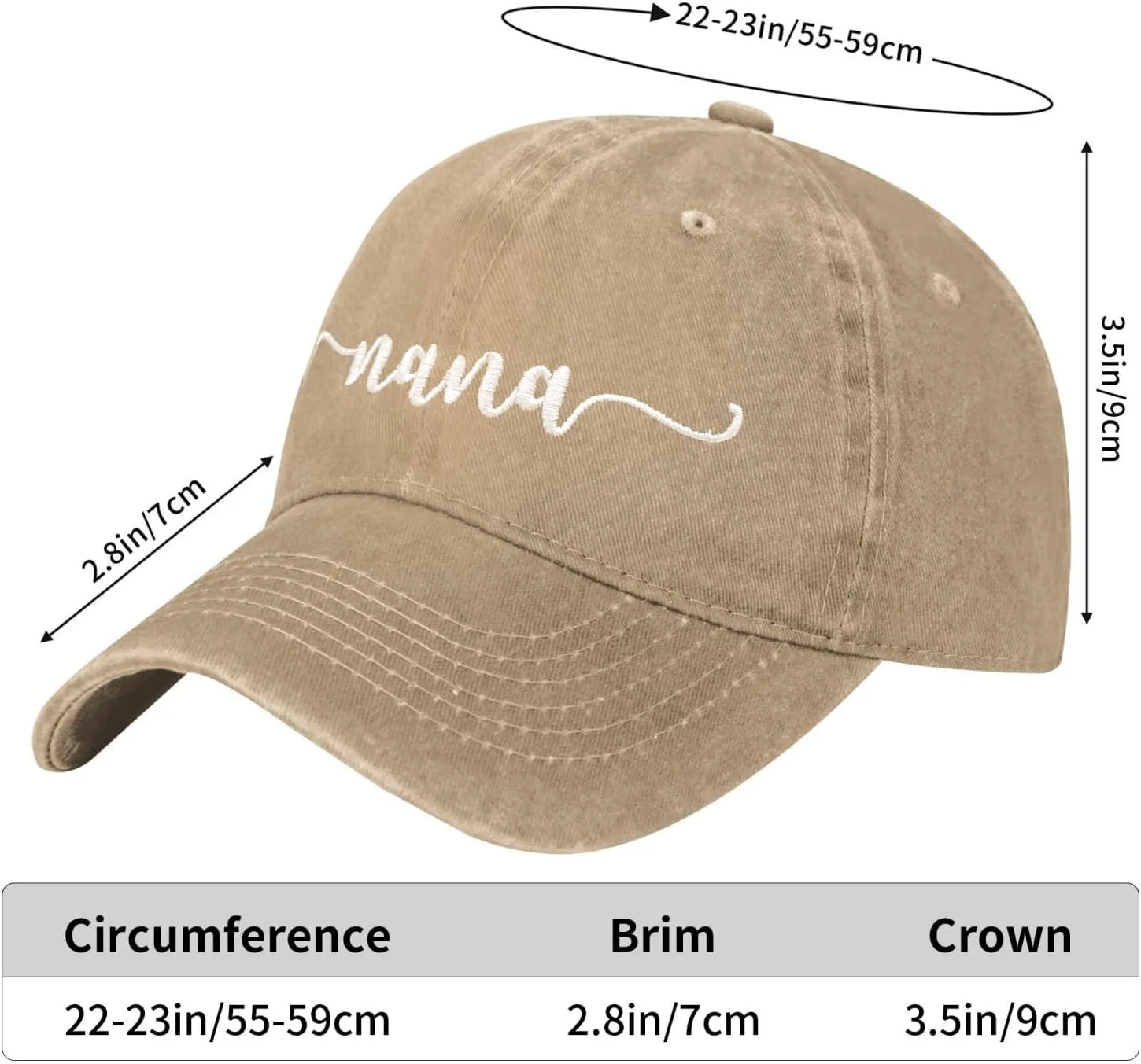 Nana Embroidered Baseball Cap Vintage Washed Adjustable Cowboy Hat Gifts for Grandma Women,Black