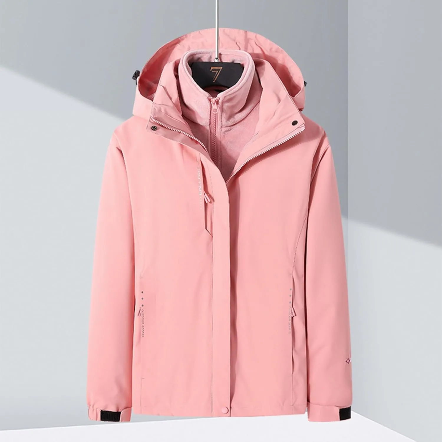 NATHGAM Women's Waterproof Hiking Skiing Jacket 3 in 1 with Removable Hood Coat Thicken Fleece Lined Winter Warm Rain Coat