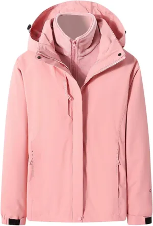 NATHGAM Women's Waterproof Hiking Skiing Jacket 3 in 1 with Removable Hood Coat Thicken Fleece Lined Winter Warm Rain Coat