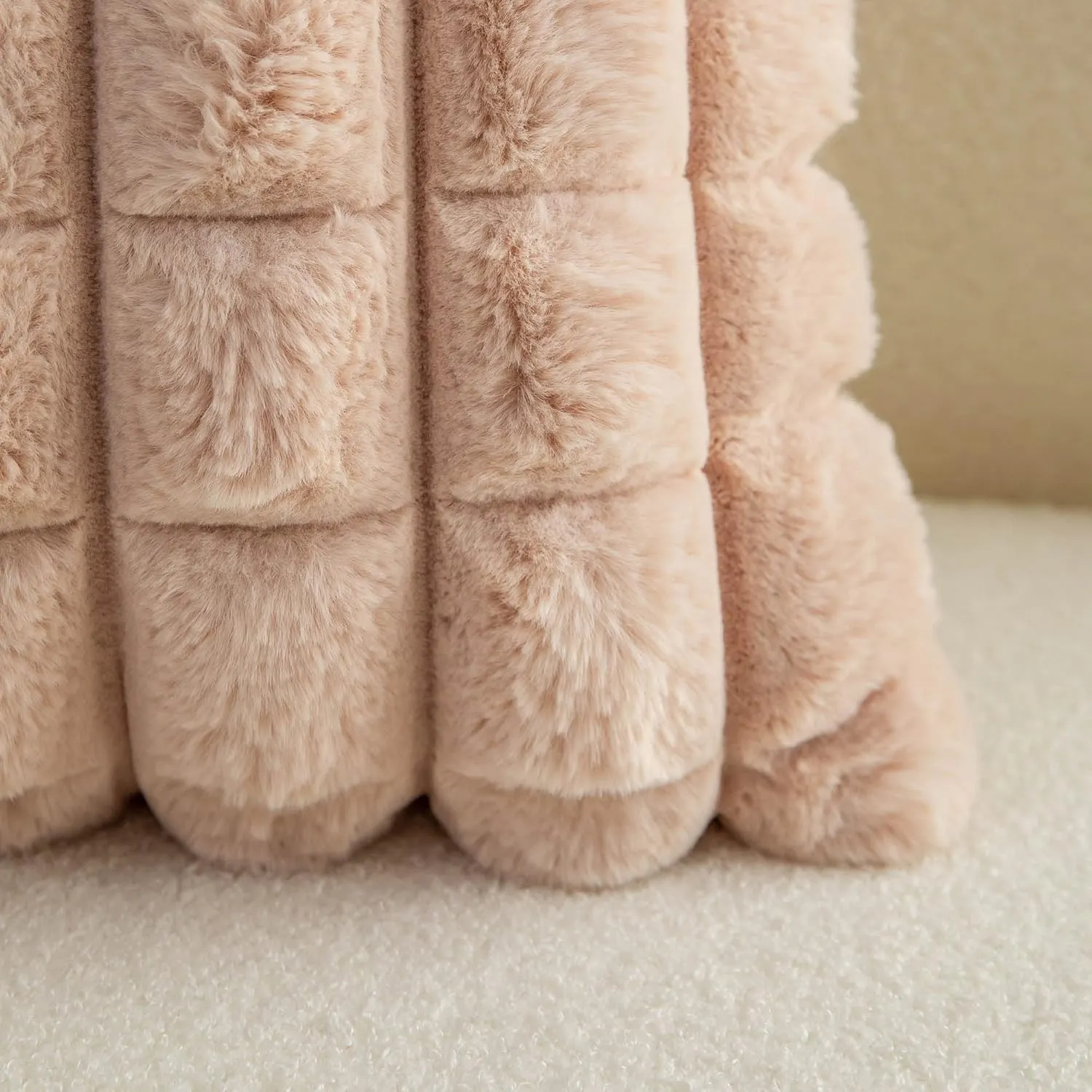 Neelvin Camel Faux Fur Cozy Soft Plaid Decorative Throw Pillow Covers 18x18 inch Set of 2,Velvet Pillowcase Cushion Case for Sofa Couch