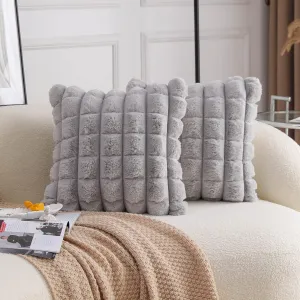 Neelvin Grey Faux Fur Cozy Soft Plaid Decorative Throw Pillow Covers 16x16 inch Set of 2,Velvet Pillowcase Cushion Case for Sofa Couch