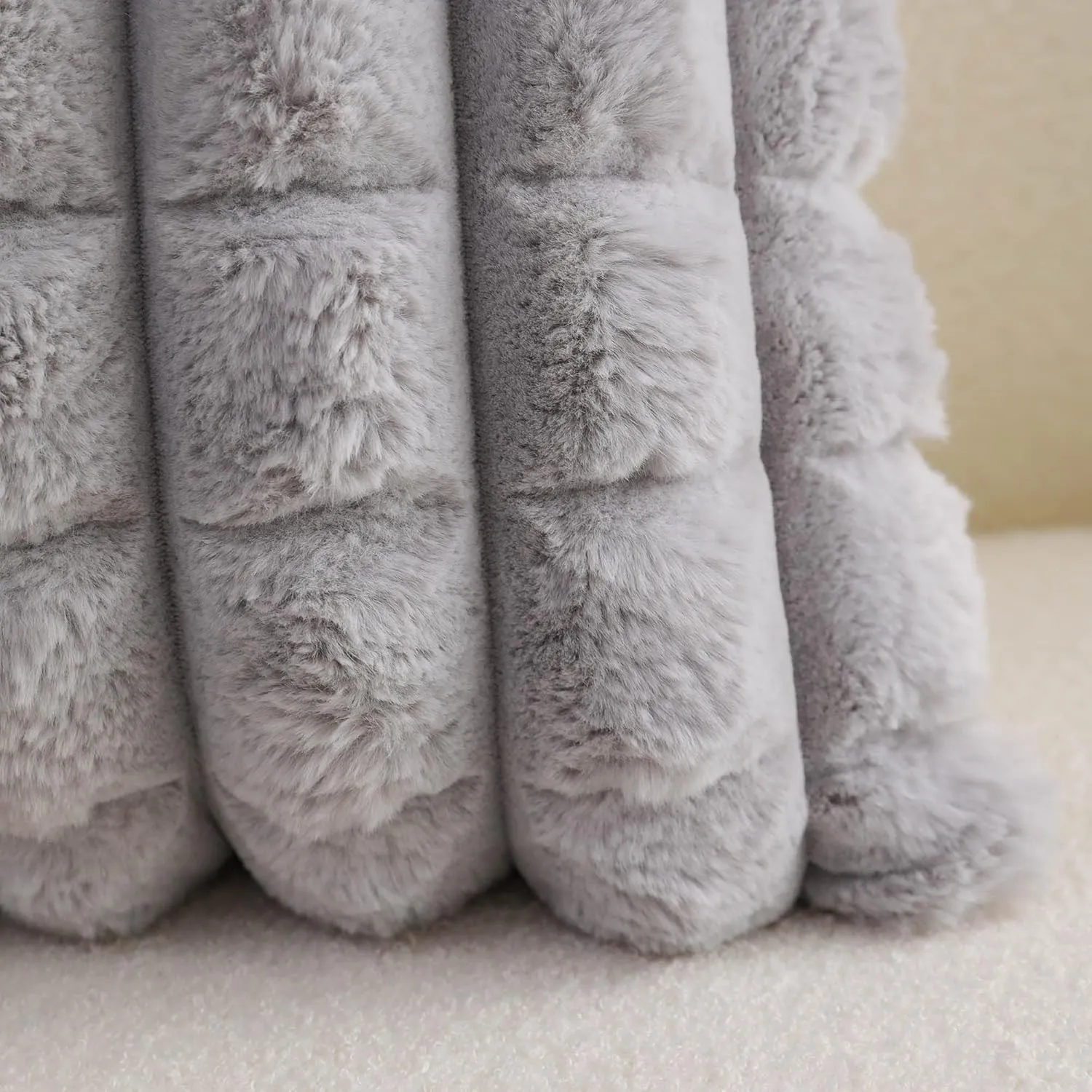 Neelvin Grey Faux Fur Cozy Soft Plaid Decorative Throw Pillow Covers 16x16 inch Set of 2,Velvet Pillowcase Cushion Case for Sofa Couch