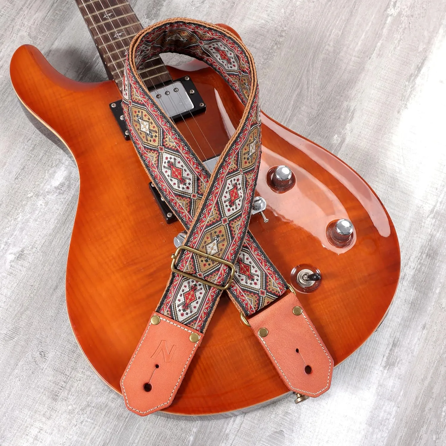 Nefelibata Guitar Strap Cotton with Thicked First Layer Vegetable Tanned Cowhide Leather Ends for Acoustic, Bass, Electric Guitar, Gift for Your Love Guitarists