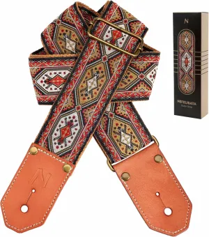 Nefelibata Guitar Strap Cotton with Thicked First Layer Vegetable Tanned Cowhide Leather Ends for Acoustic, Bass, Electric Guitar, Gift for Your Love Guitarists
