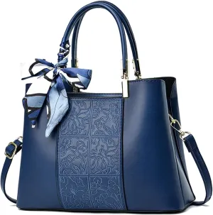 NICOLE & DORIS Women Fashion Handbags Embroidery Shoulder Bags Crossbody Bag Multi Pocket Tote Bag with Ribbon