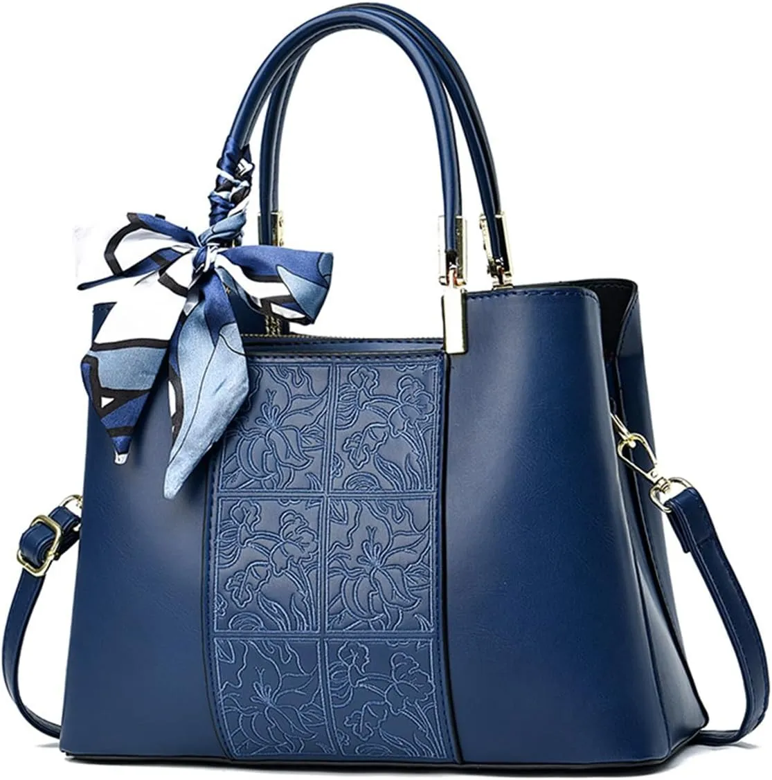 NICOLE & DORIS Women Fashion Handbags Embroidery Shoulder Bags Crossbody Bag Multi Pocket Tote Bag with Ribbon