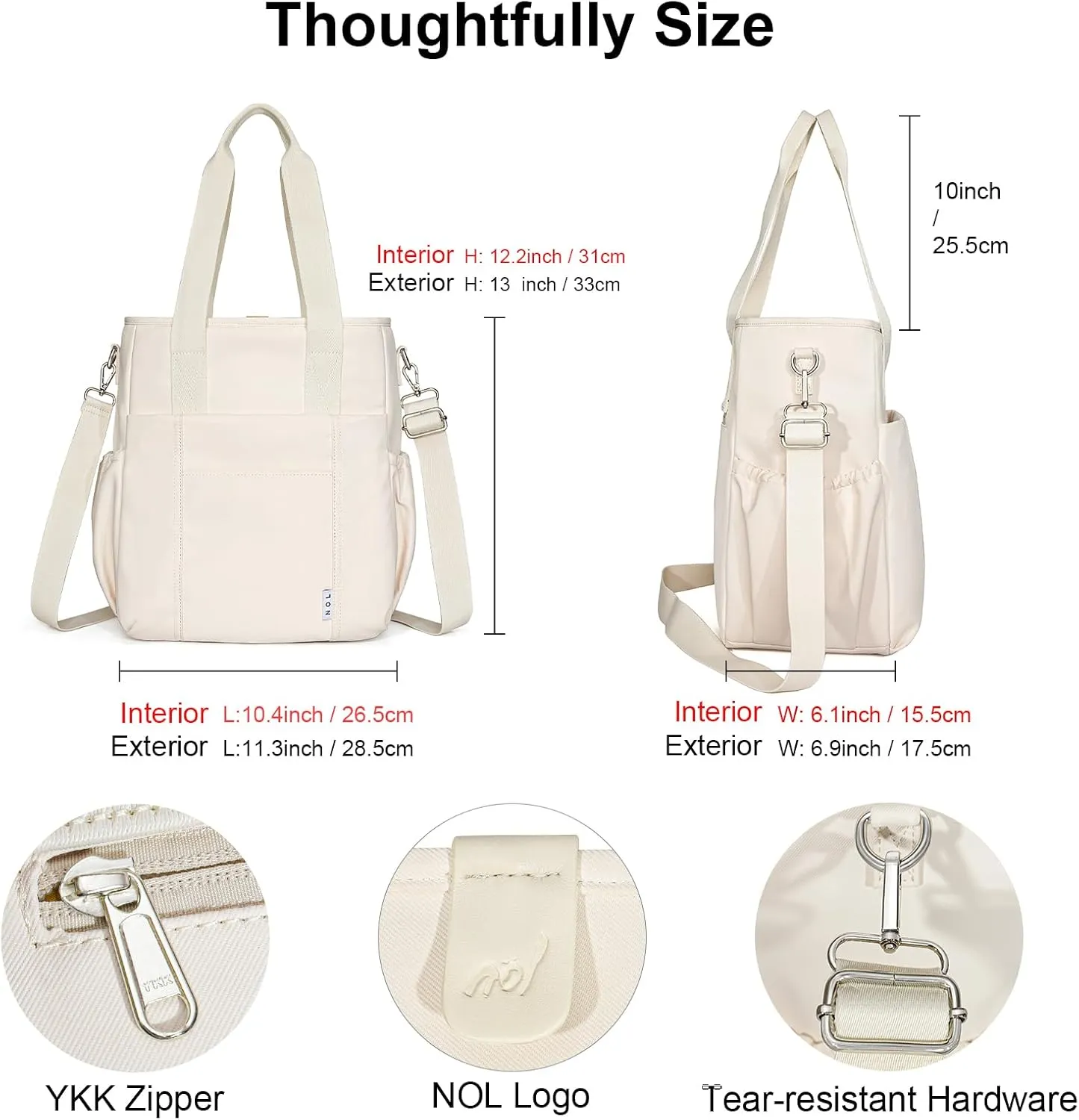 NOL Insulated Lunch Bag for Women, Large Spacious Lunch Tote Bag With Removable Adjustable Shoulder Strap with Multi Pockets,Leakproof Cooler Bag,Lightweight Nylon Waterproof Lunch Box For Work,Cream