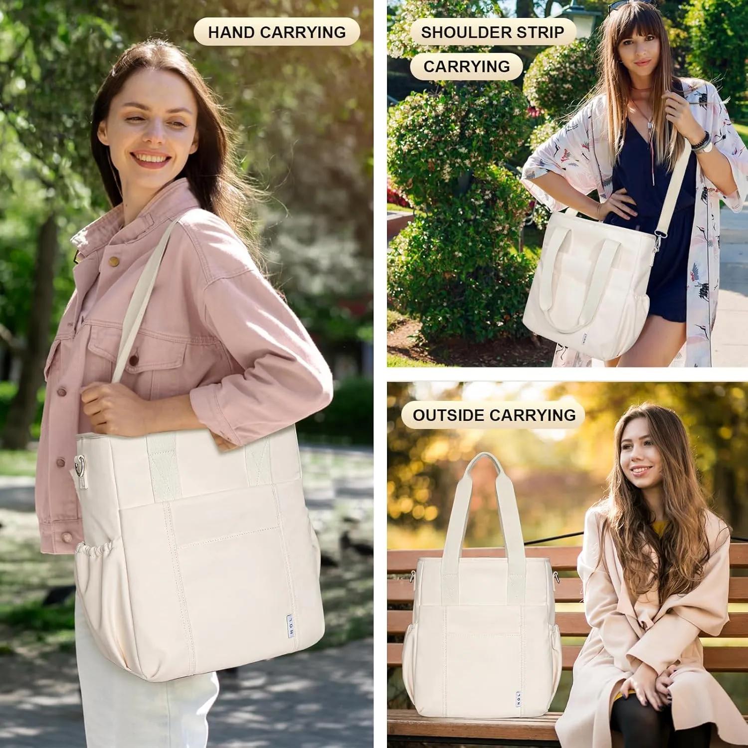 NOL Insulated Lunch Bag for Women, Large Spacious Lunch Tote Bag With Removable Adjustable Shoulder Strap with Multi Pockets,Leakproof Cooler Bag,Lightweight Nylon Waterproof Lunch Box For Work,Cream