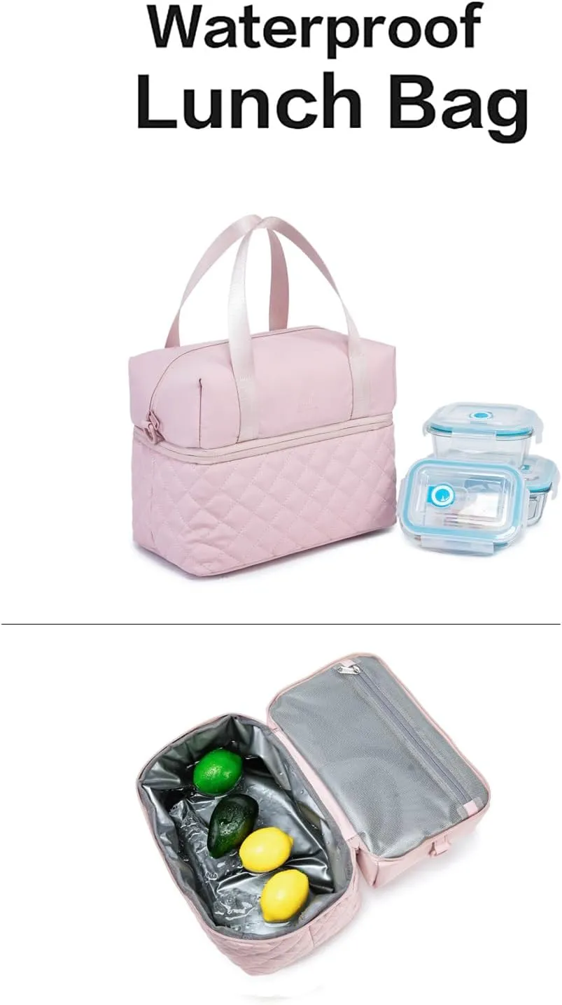 NOL Natural Organic Lifestyle Women Reusable Lunch Bag Leakproof Medium Insulated Nylon Cooler Bag with Detachable Strap (Pink)