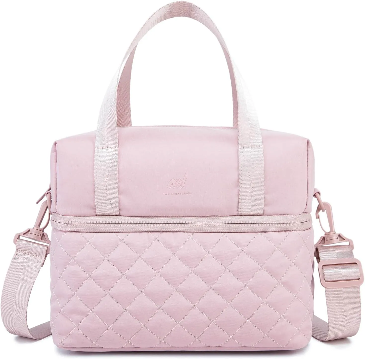 NOL Natural Organic Lifestyle Women Reusable Lunch Bag Leakproof Medium Insulated Nylon Cooler Bag with Detachable Strap (Pink)