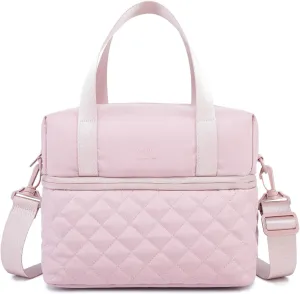 NOL Natural Organic Lifestyle Women Reusable Lunch Bag Leakproof Medium Insulated Nylon Cooler Bag with Detachable Strap (Pink)