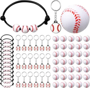 Nosiny 108 Pcs Baseball Party Favors Bulk Baseball Keychain Gifts Stress Balls Charm Bracelets 36 Pieces Each for Team Birthday Party Supplies