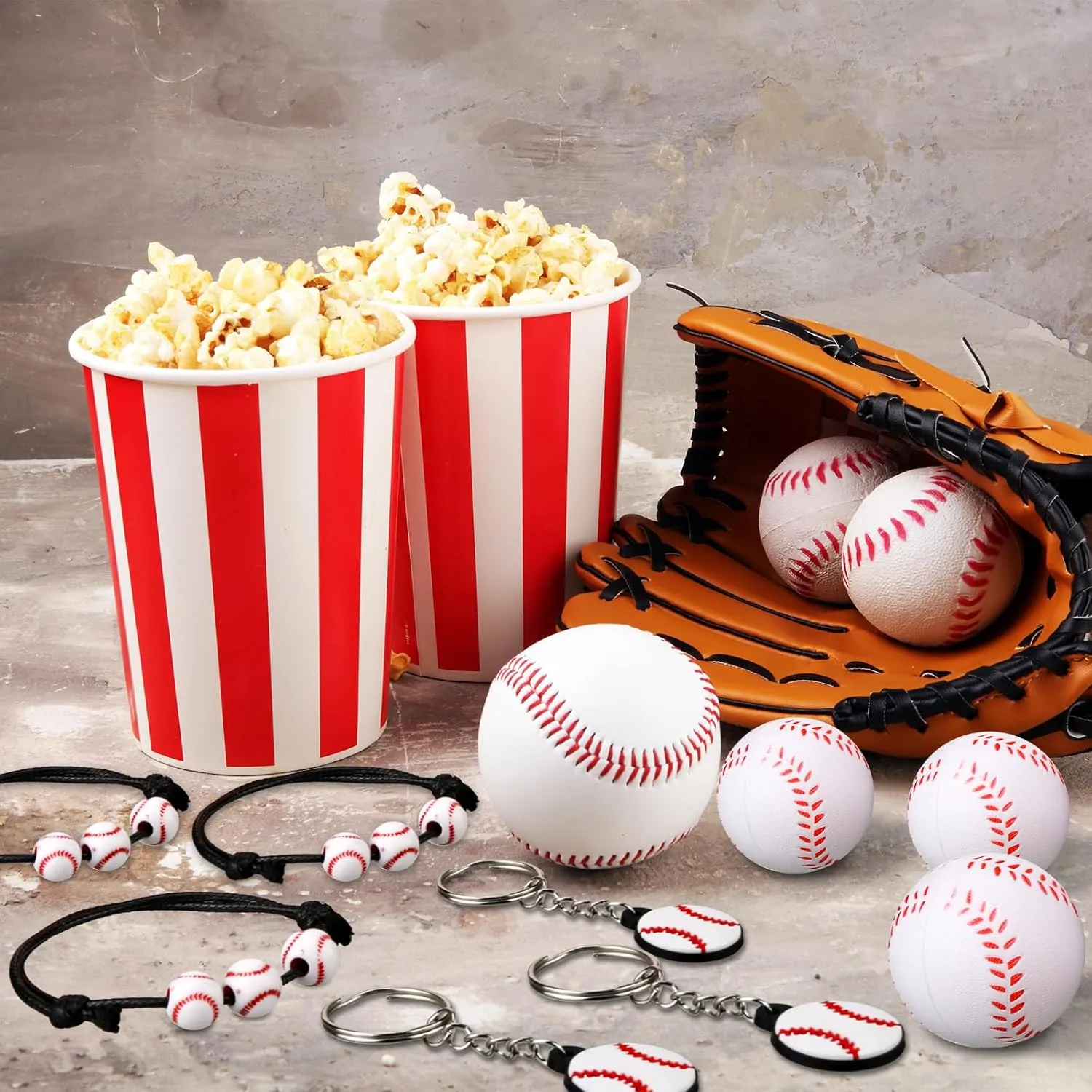 Nosiny 108 Pcs Baseball Party Favors Bulk Baseball Keychain Gifts Stress Balls Charm Bracelets 36 Pieces Each for Team Birthday Party Supplies