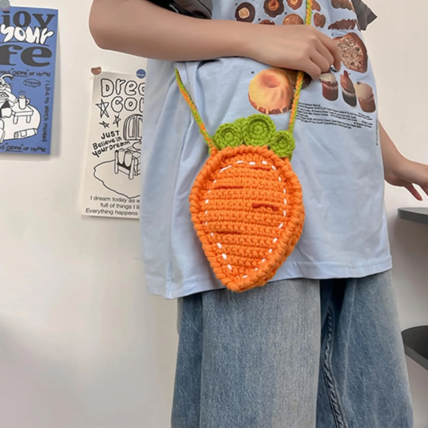 Novelty Hand-Crochet Crossbody Bag, Mini Cute Kawaii Knitted Shoulder Bag, Handwoven Crochet Handbags