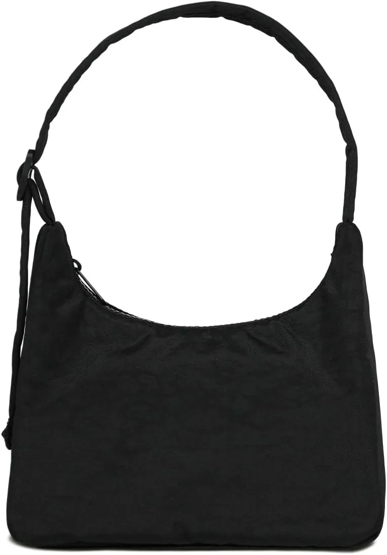 Nylon Shoulder Bag - Adjustable Quilted Strap, Structured Slouchy Design with Interior Zip Pocket