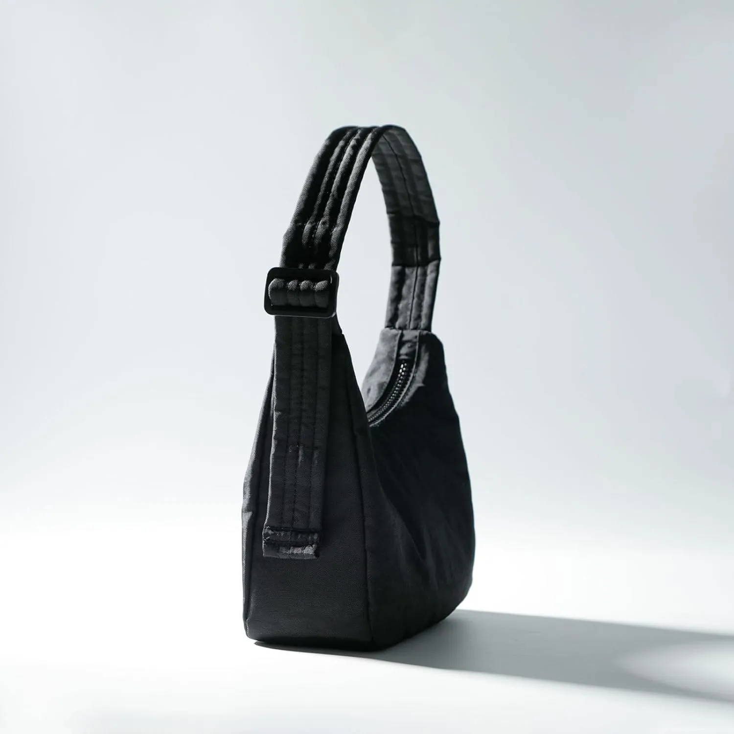 Nylon Shoulder Bag - Adjustable Quilted Strap, Structured Slouchy Design with Interior Zip Pocket