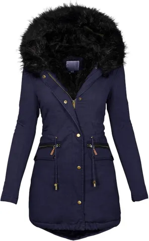 OIOLOYJM Women's Winter Coat Warm Puffer Thicken Parka Jacket with Fur Hood, Thick Padded Coats Loose Fleece Oversized Faux Fur Hooded Jackets