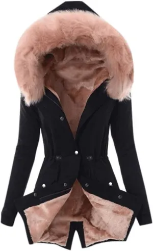 OIOLOYJM Women's Winter Coat Warm Puffer Thicken Parka Jacket with Fur Hood, Thick Padded Coats Loose Fleece Oversized Faux Fur Hooded Jackets