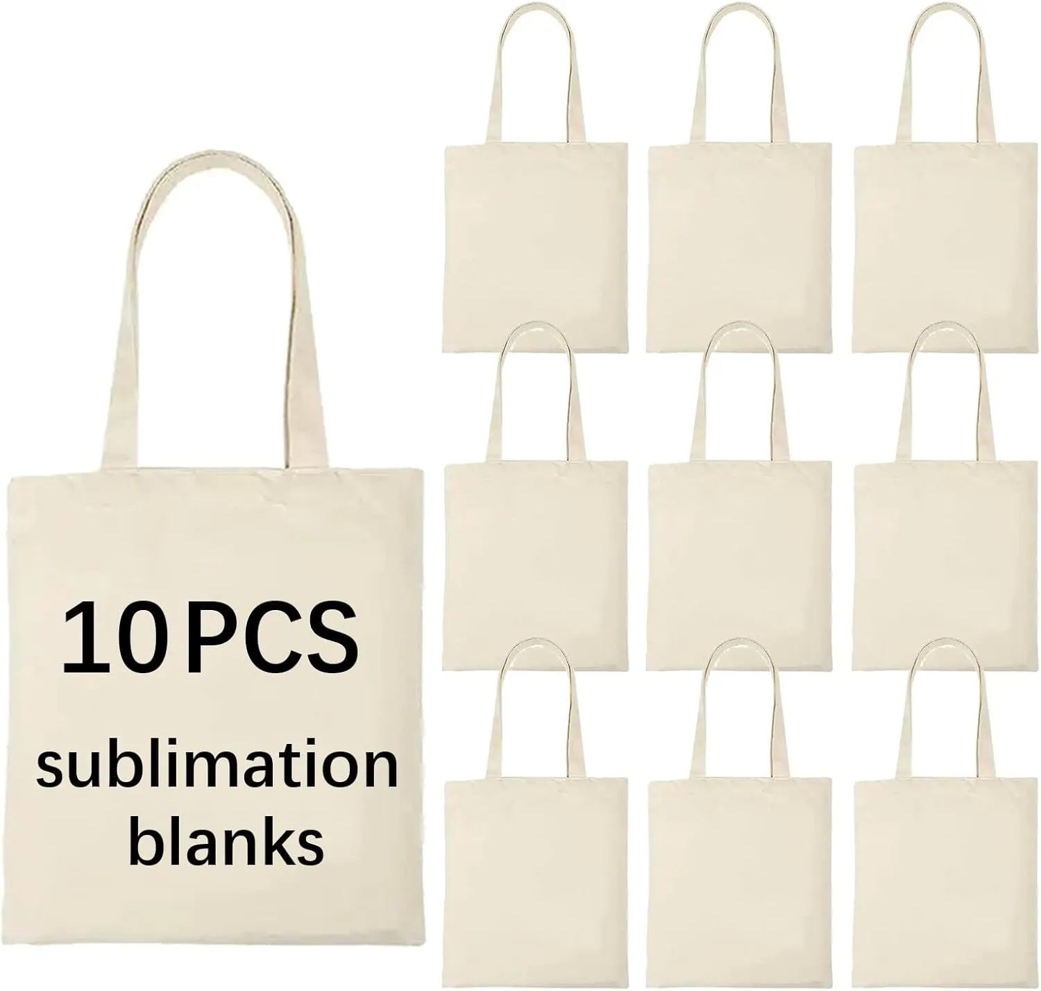 OKBA 10 pcs Sublimation Tote Bags,polyester tote bags for sublimation, DIY customization blank canvas tote bags 12.2 * 14.2 in (beige)