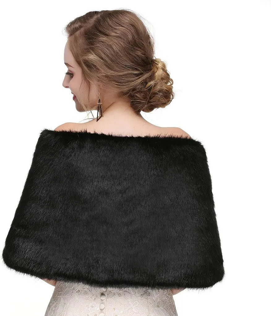 Olbye Yfe Women's Faux Fur Shawls Wraps Wedding Sleeveless Fur Wrap Shawl For Women 1920s Fur Stole Capelet