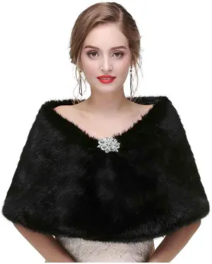 Olbye Yfe Women's Faux Fur Shawls Wraps Wedding Sleeveless Fur Wrap Shawl For Women 1920s Fur Stole Capelet