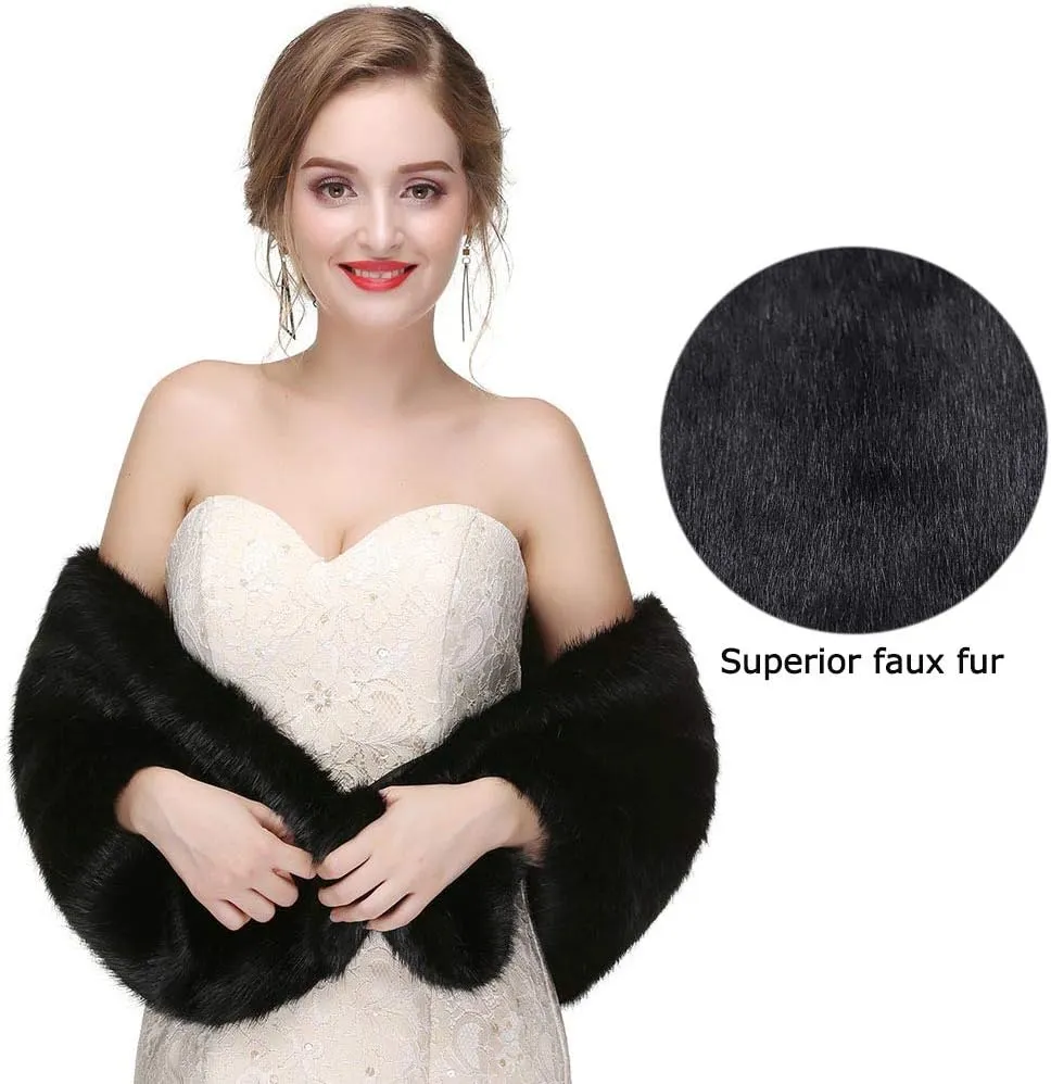 Olbye Yfe Women's Faux Fur Shawls Wraps Wedding Sleeveless Fur Wrap Shawl For Women 1920s Fur Stole Capelet