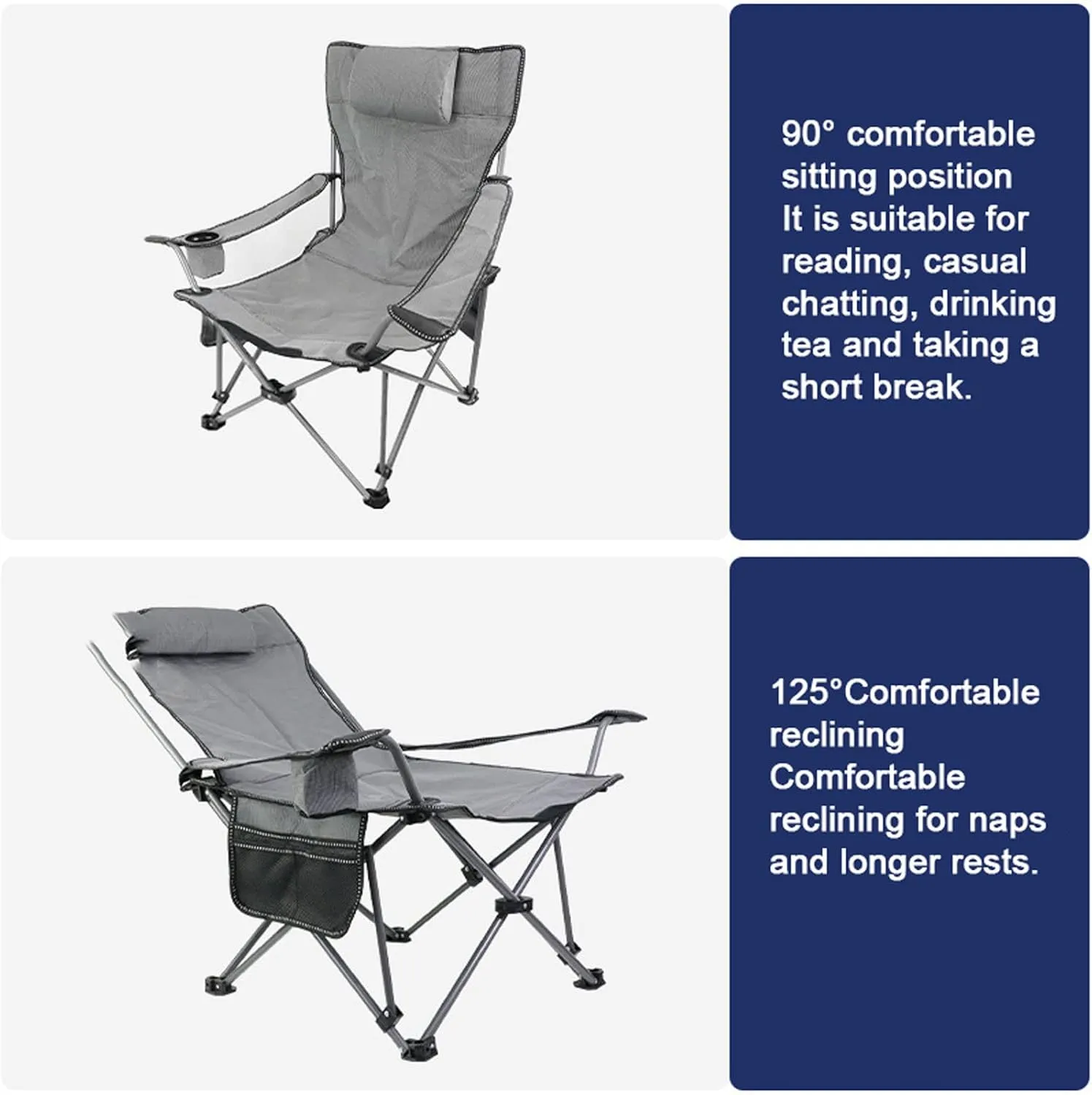 Outdoor Folding Camping Chairs,Portable Fishing Chair Adjustable Backrest Deck Chairs with Cup Holder and Storage Bag Beach for Hiking Lawn Travel