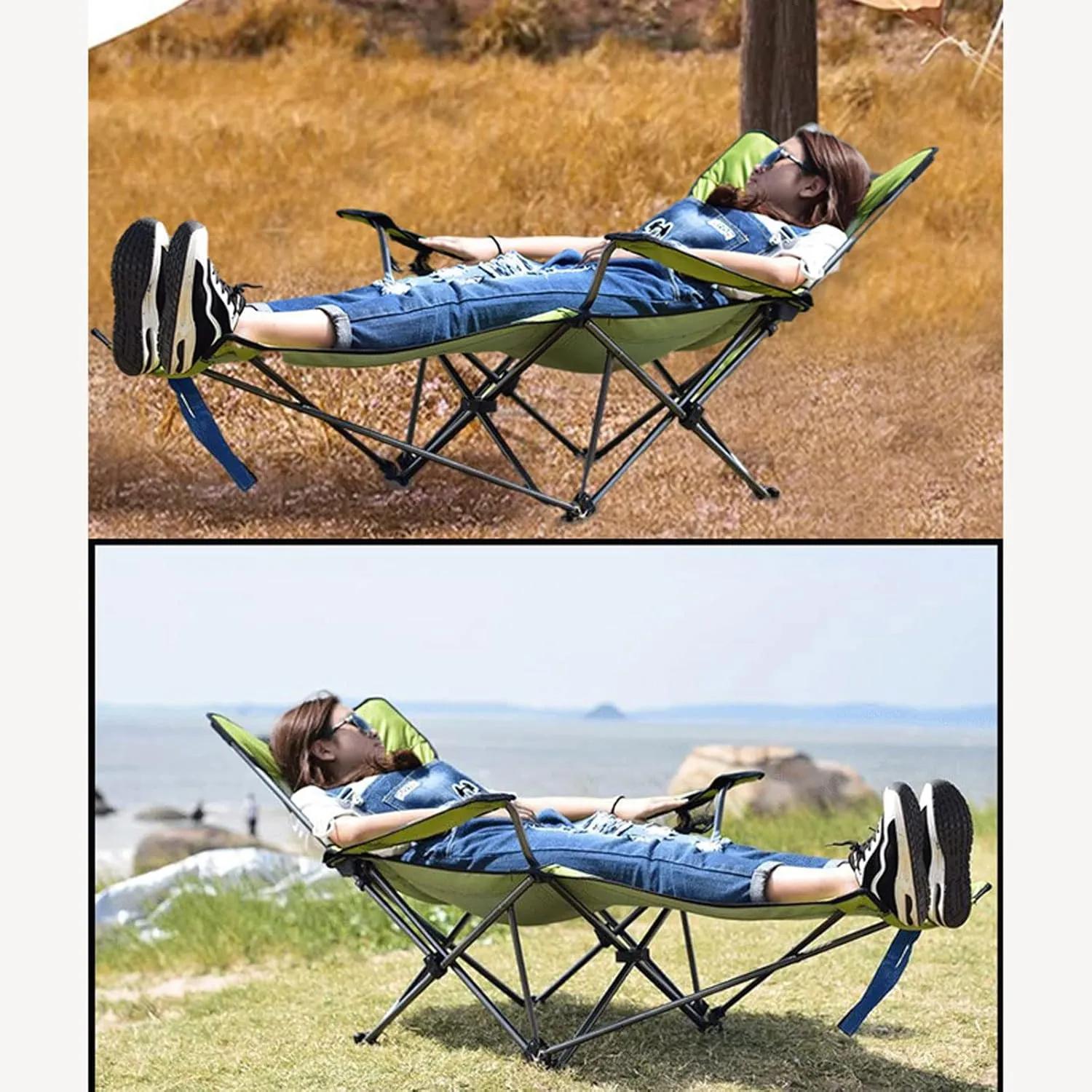 Outdoor Folding Camping Chairs,Portable Fishing Chair Adjustable Backrest Deck Chairs with Cup Holder and Storage Bag Beach for Hiking Lawn Travel