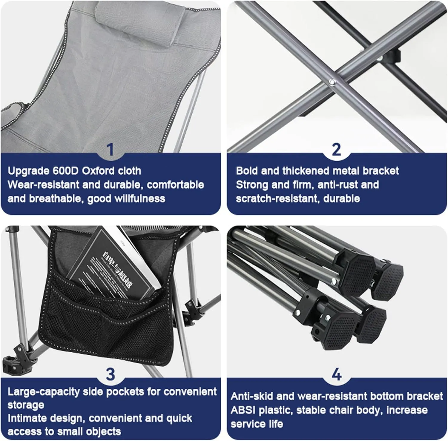 Outdoor Folding Camping Chairs,Portable Fishing Chair Adjustable Backrest Deck Chairs with Cup Holder and Storage Bag Beach for Hiking Lawn Travel