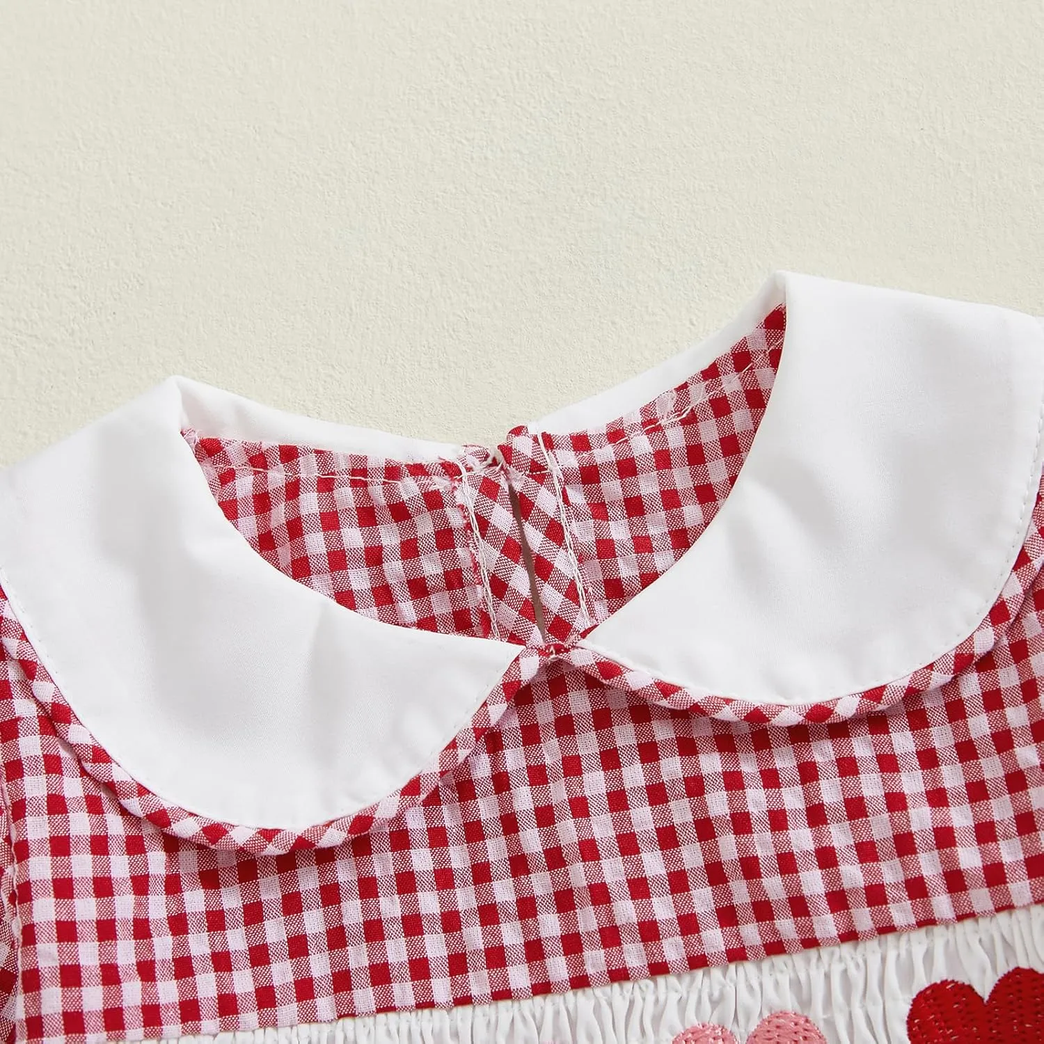 Owl's-Yard Baby Girl Plaid Romper Heart Embroidery Doll Collar Bodysuit Baby Girl Summer Outfits