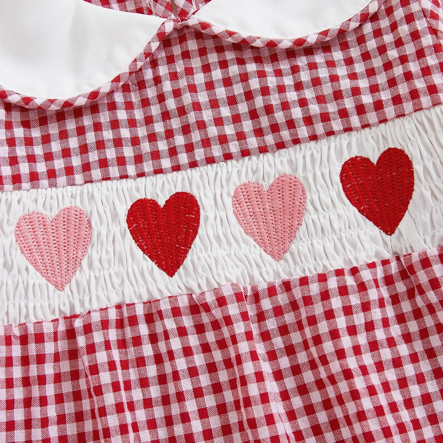 Owl's-Yard Baby Girl Plaid Romper Heart Embroidery Doll Collar Bodysuit Baby Girl Summer Outfits