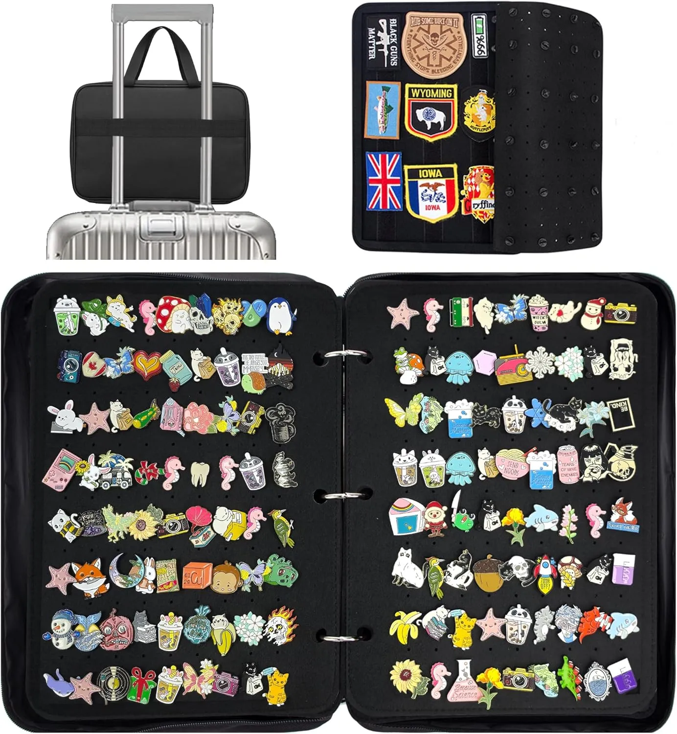 PACMAXI Large Capacity Portable Pin Display Bags, Pin Collection Book with Detachable Double Sided Pages, Patch Organization Case (Bag Only) (Black)