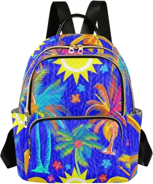 Palm Trees Sun Energetic Blue Backpack Purse for Women Fashion Small Mini Daypack Purse for Lady Anti-theft Shoulder Bag Back Pack Handbag Lady Purse