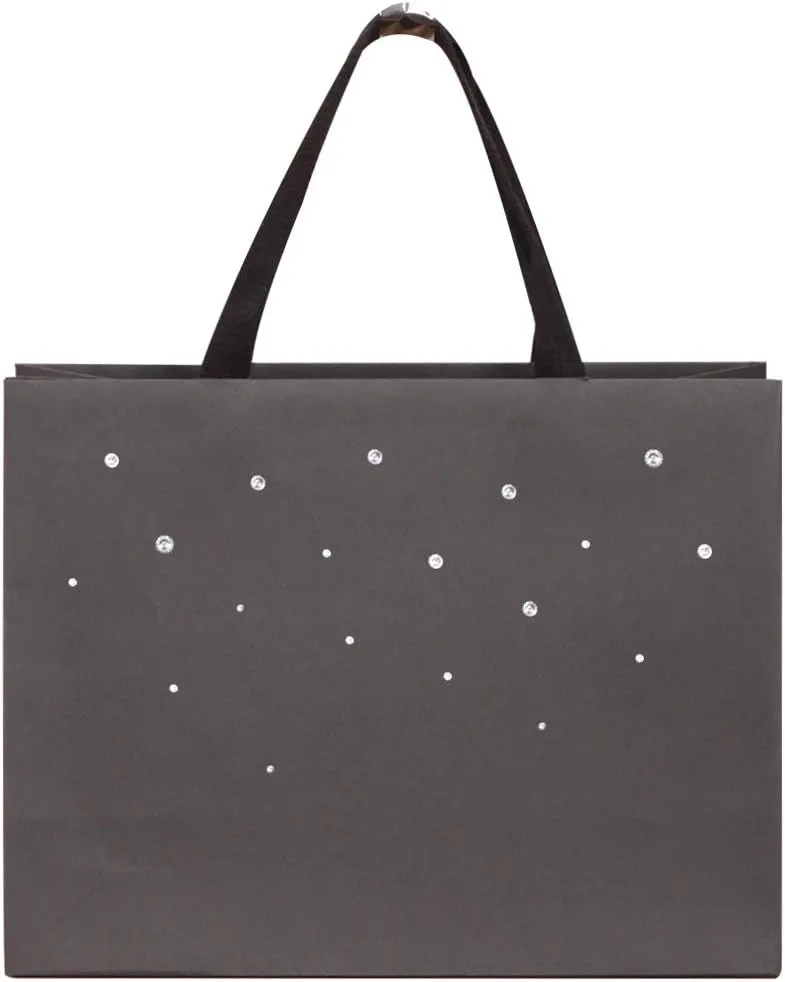 PAPERIST 6pcs 11.8x4.7x9 (1) Medium, Twinkle Stars Gift Bags, Starry Night Black Paper Bag, Glass Rhinestones on the Bag