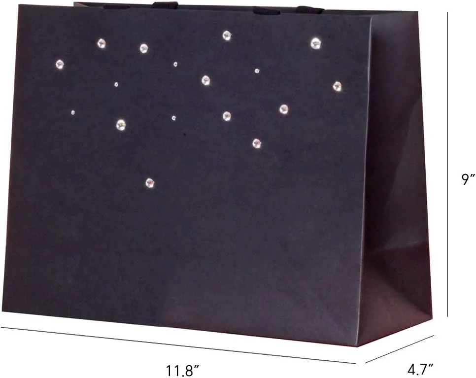 PAPERIST 6pcs 11.8x4.7x9 (1) Medium, Twinkle Stars Gift Bags, Starry Night Black Paper Bag, Glass Rhinestones on the Bag